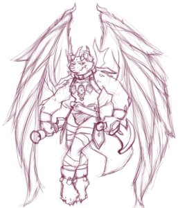 Rating: Safe Score: 0 Tags: 4_toes anthro barefoot biped bulge claws collar demon dual_wielding e621 feet front_view full-length_portrait holding_melee_weapon holding_object holding_sword holding_weapon leg_wraps looking_at_viewer male melee_weapon muscular muscular_anthro muscular_male portrait simple_background sketch smile solo sword tail tetarga toes weapon white_background wings wraps User: bunchy7s