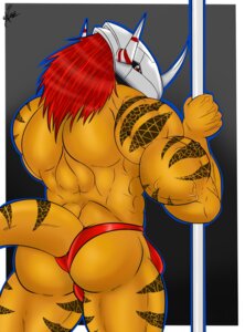 Rating: Questionable Score: 0 Tags: anthro armor bandai_namco biceps big_muscles biped border butt clothed clothing digimon digimon_(species) e621 hair headgear helmet hi_res holding_object horn looking_at_viewer male markings mask muscular muscular_anthro muscular_male outline outside_border pole rear_view red_hair saixyuniz-xynz scalie skimpy solo speedo standing stripper swimwear tail tattoo vein wargreymon zarox User: bunchy7s