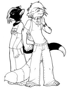 Rating: Safe Score: 0 Tags: alternative_fashion anthro bag black_and_white bottomwear can clothing collar container duo e621 ear_piercing felid female forward_helix_piercing glamfur helix_piercing korn male mammal monochrome pants piercing shirt simple_background tail topwear white_background zeriara User: bunchy7s