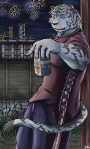 Rating: Safe Score: 0 Tags: 5_fingers anthro blue_eyes bottomwear can city clothed clothing container cruise_(artist) detailed_background dipstick_tail e621 felid fingers fireworks fully_clothed fur grass grey_body grey_fur holding_object leaning leaning_backward leucistic looking_aside looking_at_viewer male mammal markings multicolored_tail night offering_to_viewer open_mouth open_smile outside pantherine pants plant shirt side_view sky smile solo stripes tail tail_markings tiger topwear User: bunchy7s