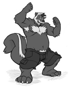 Rating: Safe Score: 0 Tags: 4_toes anthro armpit_hair barefoot beard belly biped black_nose body_hair clothed clothing e621 facial_hair feet happy_trail kuma male mammal mature_anthro mature_male mephitid monochrome mustache skunk solo striped_skunk tail toes topless User: bunchy7s