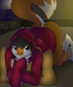 Rating: Safe Score: 0 Tags: absurd_res ambiguous_gender anthro canid canine clothing cymek e621 hi_res mammal solo tongue User: bunchy7s