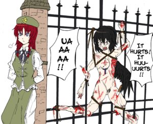 Rating: Explicit Score: 0 Tags: avulsion beige_skin black_hair bleeding blood blood_stain blue_eyes bone bound breasts broken_bone broken_fingers brown_eyes closed_mouth clothing color compound_fracture contusion covered_breasts dialog english_text exposed_breasts eyes female female_only fence fracture gore hair hat hong_meiling incision injury knife long_hair mouth multiple_females multiple_girls nudity open_eyes open_mouth puncture red_hair rib ribcage rope rule34 shameimaru_aya skin speech_bubble stabbing still_alive text touhou white_background wound User: bunchy7s