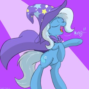 Rating: Safe Score: 0 Tags: 1:1 blue_body blue_fur cape clothing cutie_mark e621 english_text equid equine eyes_closed female feral friendship_is_magic fur hasbro hat headgear headwear heart_symbol hi_res horse mammal my_little_pony open_mouth plushtail pony quadruped simple_background solo standing tail text trixie_(mlp) wizard_hat User: bunchy7s