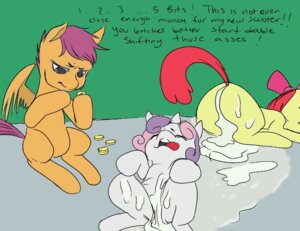 Rating: Explicit Score: 0 Tags: apple_bloom_(mlp) bodily_fluids child cum cutie_mark_crusaders_(mlp) dialogue e621 earth_pony english_text equid equine exhausted feathered_wings feathers female feral friendship_is_magic fucked_silly genital_fluids group hasbro horn horse humor idlecum mammal money my_little_pony mythological_creature mythological_equine mythology orange_body orange_feathers ottanta pegasus pimp pony prostitution scootaloo_(mlp) sweetie_belle_(mlp) tail text unicorn wings young young_feral User: bunchy7s