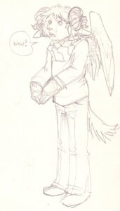 Rating: Safe Score: 0 Tags: animal_noises anthro biped bovid caprine clothed clothing curled_horn e621 feathered_wings feathers graphite_(artwork) horn male mammal monochrome nitrogen purple_and_white scarf simple_background sketch solo speech_bubble tail text traditional_media_(artwork) white_background wings User: bunchy7s