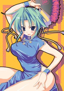 Rating: Explicit Score: 0 Tags: 1girls blue_eyes breasts china_dress chinadress chinese_clothes fan feather_fan female folding_fan green_hair hand_on_thigh large_breasts lowres rule34 shadow solo User: bunchy7s