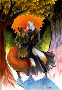 Rating: Safe Score: 0 Tags: anthro canid canine clothed clothing detailed_background duo e621 female forest fox male male/female mammal nature outside plant rear_view romantic romantic_ambiance romantic_couple standing strange-selki tail tree walking wood User: bunchy7s