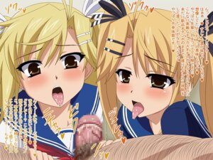 Rating: Explicit Score: 0 Tags: 1boy 2girls artist_request blonde_hair censored collaborative_fellatio dirty_penis fellatio female hair kirishima_akari kirishima_kotone male multiple_females multiple_girls nyan_koi nyan_koi! oral penis rule34 smegma teamwork text translation_request User: bunchy7s
