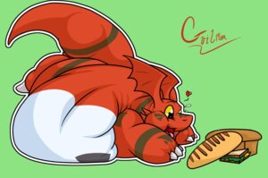 Rating: Safe Score: 0 Tags: 2009 ambiguous_gender anthro bandai_namco belly big_belly bodily_fluids bread chubby_cheeks digimon digimon_(species) digital_media_(artwork) dinosaur e621 eating english_text fat_arms food green_background guilmon heart_symbol lying obese obese_ambiguous on_front open_mouth overeating overweight overweight_ambiguous prehistoric_species reaching_for_object reptile samael sandwich_(food) scalie side_view simple_background solo sweat sweatdrop tail text weight_gain yellow_eyes User: bunchy7s