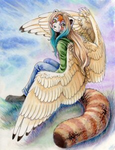Rating: Safe Score: 0 Tags: 2008 ailurid anthro biped e621 feathered_wings feathers female green_eyes hair hibbary long_hair mammal red_panda sitting solo tail wings User: bunchy7s