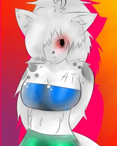 Rating: Safe Score: 0 Tags: 4:5 alofa anthro arctic_fox black_eyes blue_clothing canid canine clothing e621 female fox fur mammal smile solo true_fox utaurule white_body white_fur User: bunchy7s