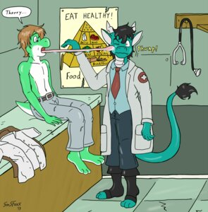 Rating: Safe Score: 0 Tags: 2013 accessory anthro arra belt black_hair bodily_fluids bottomwear brown_hair clothed clothing doctor doctor's_office dragon duo e621 examination examination_table fur furniture geoff_(yoshi) green_yoshi hair horn humor long_tongue male mario_bros medical medical_examination medical_instrument mythological_creature mythological_scalie mythology necktie nintendo on_table one_eye_closed pants patient saliva scalie scientific_instrument short_hair sitting smsfoxx standing stethoscope table tail tail_tuft tongue tongue_depressor tongue_out topless tuft yoshi User: bunchy7s