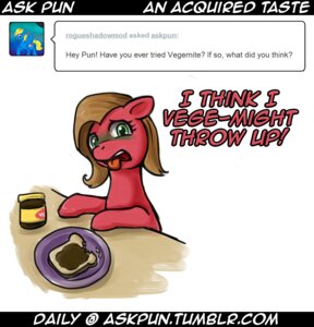 Rating: Safe Score: 0 Tags: ask_pun comic e621 earth_pony english_text equid equine fan_character female feral hasbro horse humor joke mammal my_little_pony pony pun pun_pony solo text tumblr unknown_artist url vegemite User: bunchy7s Rating: Safe Score: 0 Tags: ask_pun comic e621 earth_pony english_text equid equine fan_character female feral hasbro horse humor joke mammal my_little_pony pony pun pun_pony solo text tumblr unknown_artist url vegemite User: bunchy7s