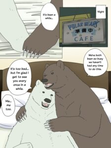 Rating: Questionable Score: 0 Tags: 3:4 bear bed brown_bear brown_body brown_fur comic dialogue duo e621 english_text fur furniture grizzly_(shirokuma_cafe) grizzly_bear kumao male male/male mammal multiple_scenes nude okatana open_mouth polar_bear shirokuma shirokuma_cafe text translated ursine User: bunchy7s