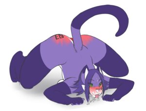 Rating: Explicit Score: 0 Tags: blush bodily_fluids butt cum domestic_cat e621 felid feline felis female genital_fluids licking lying mammal no.03 on_front punisher_(artist) purple_body raised_tail simple_background solo tail tattoo tongue tongue_out white_background User: bunchy7s