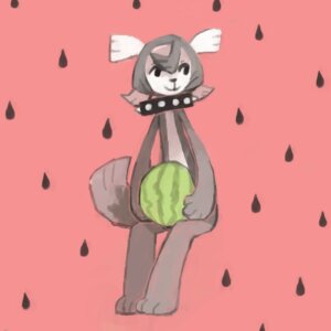 Rating: Safe Score: 0 Tags: 1:1 ambiguous_gender black_eyes e621 food fruit fur grey_body grey_fur melon pattern_background plant raining simple_background smile solo unknown_species watermelon white_body white_fur yolk_(artist) User: bunchy7s
