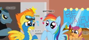 Rating: Safe Score: 0 Tags: blue_body blue_feathers blue_fur bodily_fluids bodysuit bouncer clothing creepy cutie_mark detailed_background dialogue e621 ear_piercing earpiece english_text equid equine eyewear feathered_wings feathers female feral flying_sweatdrops friendship_is_magic fur goggles gonzahermeg group hair hasbro heart_pair heart_symbol hero_worship idol_worship lipstick makeup male mammal mirror multicolored_hair my_little_pony mythological_creature mythological_equine mythology name_drop name_in_dialogue orange_eyes pegasus piercing pink_eyes pink_hair rainbow_dash_(mlp) rainbow_hair scootaloo_(mlp) skinsuit spitfire_(mlp) stalking star star_pair star_polygon stuttering sweat sweatdrop tail text tight_clothing toony two_tone_hair wings wonderbolts_(mlp) young young_feral User: bunchy7s