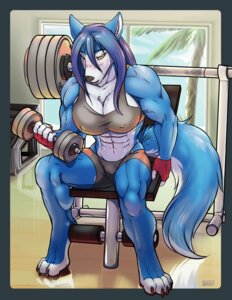 Rating: Questionable Score: 0 Tags: 2011 abs anthro biceps big_breasts blue_body blue_fur blue_hair breasts canid canine canis detailed_background e621 exercise female fur hair hopey iggi long_hair mammal muscular muscular_anthro muscular_female nipple_outline solo tail toony wolf workout User: bunchy7s