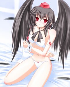Rating: Explicit Score: 0 Tags: bed black_hair black_wings blush bra female hat lingerie panties ribbon rule34 shameimaru_aya shirotsuki_kouta short_hair socks solo touhou underwear wings User: bunchy7s