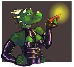 Rating: Questionable Score: 0 Tags: 2013 anthro candle dominant e621 female green_body green_scales horn iko jewelry kobold latex looking_at_viewer reptile scales scalie simple_background smile solo wax yellow_eyes User: bunchy7s