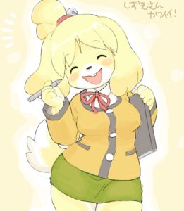 Rating: Safe Score: 0 Tags: accessory animal_crossing anthro bell blonde_hair blouse blush bottomwear bow_(feature) bow_tie canid canine canis cardigan clothed clothed_anthro clothed_female clothing daww digital_media_(artwork) domestic_dog e621 eyes_closed female female_anthro fully_clothed fur green_bottomwear green_clothing green_skirt hair hair_accessory hair_bun hair_tie happy isabelle_(animal_crossing) kemono kikurage mammal miniskirt nintendo open_mouth pen pencil_skirt raised_arm ribbons ring_binder shaded shih_tzu skirt solo string_bow string_bow_tie tail text topwear toy_dog translated wide_hips yellow_body yellow_fur User: bunchy7s