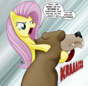Rating: Safe Score: 0 Tags: angry bear dcencia dialogue duo e621 english_text equid equine female feral fight fluttershy_(mlp) friendship_is_magic hasbro horse mammal my_little_pony nude pony text User: bunchy7s