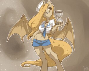 Rating: Safe Score: 0 Tags: 5:4 anthro anthrofied atryl big_breasts biped blue_clothing bottomwear breasts brown_background brown_body brown_eyes brown_fur cleavage clothed clothing curvy_figure digital_media_(artwork) e621 equid equine eyebrows eyelashes fan_character female fluffy fluffy_tail fur gradient_background hair hair_over_eye hand_on_hip hasbro hat headgear headwear holding_object horn hourglass_(object) hourglass_figure jewelry long_hair long_tail looking_aside looking_at_viewer mammal membrane_(anatomy) membranous_wings my_little_pony mythological_creature mythological_equine mythology navel necklace one_eye_obstructed pinup portrait pose princess_tempora sailor_suit sand shorts signature simple_background small_waist smile snout solo spread_wings standing tail tan_body tan_fur tan_horn three-quarter_portrait unicorn_horn white_clothing wide_hips winged_unicorn wings User: bunchy7s