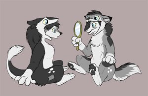 Rating: Safe Score: 0 Tags: 4_fingers anthro black_body black_fur black_hair black_nose blue_eyes canid canine canis clothed clothing cosplay costume digital_media_(artwork) duo e621 fingers fully_clothed fur furry_wearing_fursuit fursuit grey_background grey_body grey_fur hair hand_mirror holding_object humor looking_at_another looking_at_mirror looking_at_object male mammal mirror role_reversal sergal sergal_costume side_view sidgi simple_background sitting tail what white_body white_fur wolf wolf_costume User: bunchy7s
