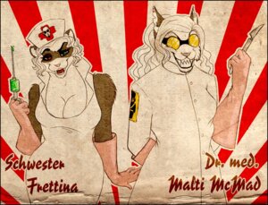 Rating: Safe Score: 0 Tags: anthro breasts cleavage clothed clothing domestic_cat domestic_ferret dr_steel duo e621 eyewear fangs felid feline felis female gloves goggles handwear heterochromia mad_scientist malti mammal medical medical_gloves medical_instrument medical_syringe mustelid musteline nurse nurse_clothing nurse_uniform scalpel science scientific_instrument surgical_instrument syringe teeth true_musteline uniform weasel User: bunchy7s
