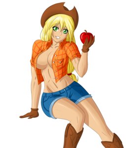 Rating: Questionable Score: 0 Tags: alternate_species apple applejack_(mlp) big_breasts blonde_hair breasts cleavage clothed clothing e621 female food friendship_is_magic fruit gloves grandfathered_content green_eyes hair handwear hasbro hat headgear headwear hi_res holding_food holding_object human human_only humanized long_hair mammal my_little_pony navel not_furry partially_clothed plant simple_background skimpy solo white_background zantyarz User: bunchy7s