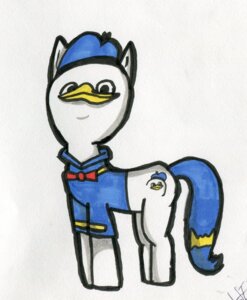 Rating: Safe Score: 0 Tags: alternate_species beak bow_(feature) bow_tie cartooniacpanda clothing cutie_mark dolan e621 equid equine feral fur hasbro hat headgear headwear hi_res horse male mammal meme my_little_pony ponification pony quadruped solo tail white_body white_fur User: bunchy7s