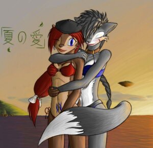 Rating: Safe Score: 0 Tags: anthro arche_kruz archie_comics bikini blush brown_body brown_fur canid canine canis chipmunk clothed clothing collar cuddling detailed_background dipstick_tail duo e621 female female/female fur grey_body grey_fur ground_squirrel hair japanese_text lupe_the_wolf mammal markings one_eye_closed outside red_hair rodent sally_acorn sciurid sega sonic_the_hedgehog_(archie) sonic_the_hedgehog_(comics) sonic_the_hedgehog_(series) sunset swimwear tail tail_markings text translated two-piece_swimsuit ventral_groove wink wolf User: bunchy7s