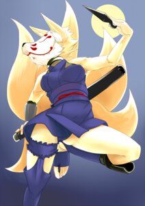 Rating: Questionable Score: 0 Tags: animal_mask anthro asian_mythology camel_toe canid canine clothed clothing e621 east_asian_mythology female fox fox_mask fox_spirit fully_clothed kemokemo_gdgd kemono mammal mask melee_weapon moon multi_tail mythology ninja solo sword tail underwear warrior weapon User: bunchy7s