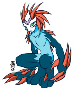 Rating: Safe Score: 0 Tags: anthro biped blue_body chinese_text claws digital_media_(artwork) e621 green_eyes hair male nude orange_hair paws signature simple_background solo spikes text unknown_species white_background zaush User: bunchy7s