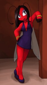 Rating: Safe Score: 0 Tags: anthro arthropod biped breasts brown_hair cleavage clothed clothing e621 female footwear hair hi_res high_heels insect insect_wings jewelry non-mammal_breasts red_body shoes solo tsurugiokami wings User: bunchy7s