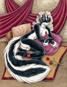 Rating: Questionable Score: 0 Tags: 2010 anthro biped black_body black_fur blonde_hair breasts e621 feet female flower fur hair humanoid_feet lying mammal mephitid nipples nude on_side pillow plant plantigrade purple_eyes rose_(flower) signature skunk solo striped_skunk tail white_body white_fur xianjaguar User: bunchy7s