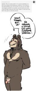 Rating: Explicit Score: 0 Tags: anthro artdecade balls bear blush circumcised comic dialogue e621 embarrassed english_text eyes_closed flaccid genitals hands_behind_back humanoid_genitalia humanoid_penis male mammal nude penis shy sloth_bear solo text tumblr ursine willy_(artdecade) User: bunchy7s