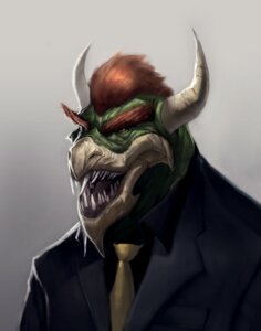 Rating: Safe Score: 0 Tags: accessory anthro bowser clothed clothing e621 hair horn koopa male mario_bros necktie nintendo red_hair robotpencil scalie short_hair solo suit User: bunchy7s