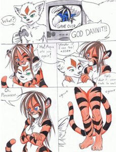 Rating: Safe Score: 0 Tags: anthro aqua_(aquavore35) aquavore35 breasts canid canine comic duo e621 english_text felid female fox hair katojana male mammal open_mouth pantherine size_difference text tiger User: bunchy7s