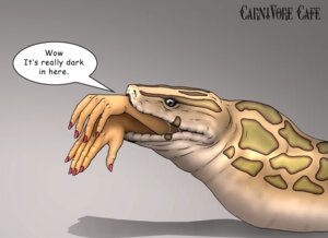 Rating: Questionable Score: 0 Tags: bodily_fluids brown_body brown_scales carnivore_cafe comic dialogue digital_media_(artwork) drooling duo e621 educational english_text female female_prey feral feral_pred grey_background human human_prey male male_pred mammal markings neck_bulge nude oral_vore pd_(artist) reptile saliva scales scalie simple_background snake spots spotted_body spotted_scales swallowing text unhinged_jaw vore what what_has_science_done white_body white_scales willing_pred willing_prey User: bunchy7s