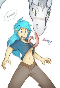 Rating: Questionable Score: 0 Tags: 2014 belt blue_clothing blue_eyes blue_hair blue_topwear blush bodily_fluids bottomwear breasts brown_bottomwear brown_clothing clothed clothing colored_sketch conditional_dnp crossgender digital_media_(artwork) disgust dragon duo e621 female feral flirting foreplay forked_tongue front_view hair heart_symbol horn human human_focus lady_nora_(twokinds) licking long_hair long_tongue mammal mythological_creature mythological_scalie mythology navel not_furry_focus open_mouth pants partially_clothed saliva scalie shirt simple_background sketch sound_effects spread_legs spreading standing sweat text tom_fischbach tongue tongue_out topwear trace_legacy translucent translucent_clothing translucent_topwear twokinds under_boob white_background User: bunchy7s