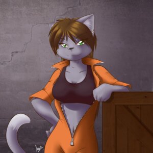 Rating: Safe Score: 0 Tags: 1:1 2012 anthro breasts clothing domestic_cat e621 ear_piercing felid feline felis female green_eyes grey_body hair jumpsuit kiyochii long_hair looking_at_viewer mammal piercing smile solo tail User: bunchy7s