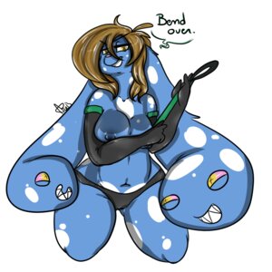 Rating: Questionable Score: 0 Tags: 1:1 2013 armwear blue_body blue_fur brown_hair clothed clothing digital_media_(artwork) e621 ear_mouth elbow_gloves english_text female fur geeflakes geeflakes_(character) gloves hair handwear kneeling lagomorph leporid looking_at_viewer mammal monster rabbit riding_crop simple_background smile solo spots teeth text topless whip white_background yellow_eyes User: bunchy7s