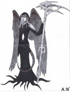 Rating: Safe Score: 0 Tags: angel angel_humanoid black_clothing clothed clothing death_(personification) e621 feathered_wings feathers female fully_clothed hi_res humanoid ivxx_chimera_xxvi navel pen personification simple_background solo tail traditional_media_(artwork) weapon white_background white_body winged_humanoid wings User: bunchy7s