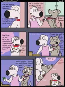 Rating: Questionable Score: 0 Tags: 3:4 anthro black_eyes black_nose brian_griffin canid canine canis collar collar_tag comic comic_sans condom cousins_(lore) dialogue domestic_dog e621 english_text family_guy food fur grey_body grey_fur holding_condom holding_object jasper_(family_guy) kissing male male/male mammal multiple_scenes new_brian oral pepperoni pizza rotten_robbie sexual_barrier_device stated_heterosexuality stated_sexuality tail text tongue tongue_out white_body white_fur User: bunchy7s
