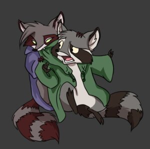 Rating: Safe Score: 0 Tags: 3_toes 4_fingers anthro black_nose clothed clothing duo e621 feet female fingers fur grey_background grey_body grey_fur hammywammy inner_ear_fluff jacket low_res male mammal multicolored_body multicolored_fur open_mouth pink_tongue procyonid raccoon shaded simple_background stripes tail toes tongue topwear tuft white_inner_ear_fluff User: bunchy7s