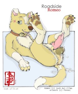 Rating: Explicit Score: 0 Tags: anthro balls biped bodily_fluids canid canine canis collar cum disney domestic_dog e621 english_text erection fennec_(artist) genital_fluids genitals lying male mammal nude on_back one_eye_closed penis roadside_romeo romeo_(roadside_romeo) solo tail text yash_raj_films User: bunchy7s