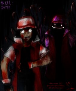 Rating: Questionable Score: 0 Tags: black_background black_hair blood bodily_fluids clothing creepy ditto_(pokemon) doppelganger_(literary) duo e621 generation_1_pokemon glowing glowing_eyes grin hair hat headgear headwear human looking_at_viewer male mammal monster nightmare_fuel nintendo no_pupils not_furry open_mouth pokemon pokemon_(species) pokemon_trainer pokemonfromhell red_(pokemon) simple_background smile tentacles white_eyes User: bunchy7s