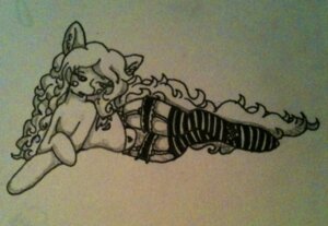Rating: Questionable Score: 0 Tags: alice_the_wingless clothed clothing curly_hair e621 equid equine female garter_belt garter_straps hair hooves jackalopedewey legwear long_hair lying mammal monochrome mythological_creature mythological_equine mythology open_mouth panties pegasus sad scar shy simple_background sketch solo stockings stripes topless traditional_media_(artwork) tumblr underwear wings User: bunchy7s